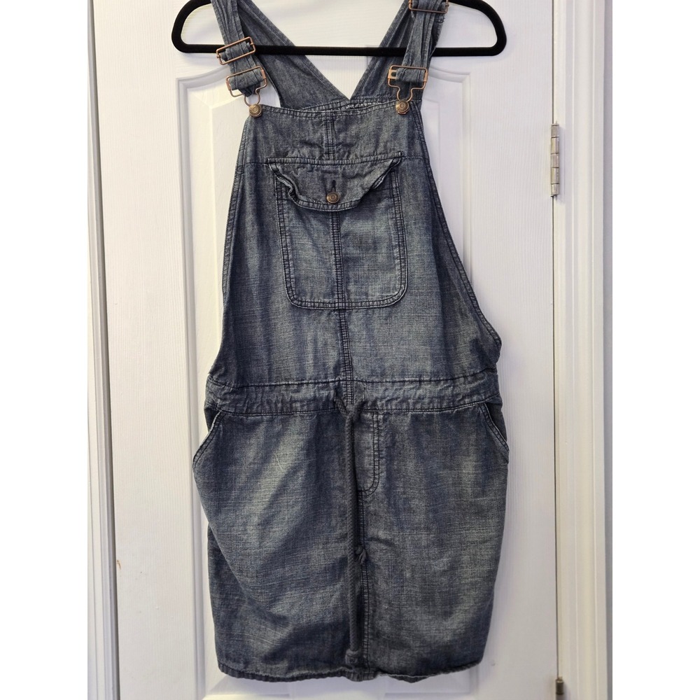GAP‎ Blue Chambray Cotton Overall Pinafore Dress Medium Drawstring Waist Mini